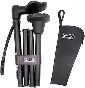 KMINA - Canne de Marche Ergonomique (Droite), Canne de Marche Pliable Homme, Canne Pliante et Réglable, Canne de Marche Femme Ergonomique, Canne Pliable de Marche, Noir - Made in Europe