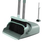 kelamayi Stainless Steel Plastic Rubber Broom Dustpan Combo Set Standing Dustpan Broom With Stainless Long Handle 44.5"-55.9" Sweep Set Upright For Home Kitchen Room Office Lobby Floor Cleaning(Jade)