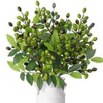 Dremisland 5 Pack Artificial Olive Branches Artificial Greenery Stems Faux Olive Branches with Fruits Faux Stems and Branches for Vase Bouquets Wedding Floral Arrangement Greenery Decor