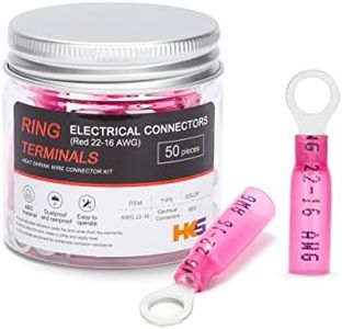 HKS 50 PCS Ring Terminals 1/2" Red 22-16 AWG - M12 - Electrical Connectors - Heat Shrink Wire Connector Kit - Tinned Red Copper - Automotive Marine Ring Connectors - Waterproof and Insulated