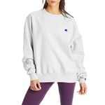 Champion Women's Sweatshirt, Reverse Weave, Oversized Fleece Crewneck Sweatshirt for Women, Gfs Silver Grey C Logo, Large