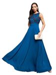 Miss Chase Women's Round Neck Sleeveless Georgette Floral Lace Fit & Flare Maxi Dress Royal Blue