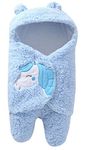 BRANDONN Flannel 0-6 Months Hooded Swaddle Wrapper Blanket, Sky Blue, Lightweight