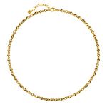 Mevecco Gold Necklace for Women 18K Vacuum Gold Plated Short Chain Necklace Flat Bead Laser Cut Flat Surface Oval Simple Choker Necklace for Her Jewelry Gifts, Brass, Cubic Zirconia