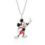 Disney Womens Mickey Mouse Necklace 18", Official License Silver-Plated Necklace with 3D Mickey Mouse Pendant, Brass, Cubic Zirconia