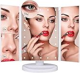 Nestling Vanity Cosmetic/ Makeup Mirror with 22 LED Lights, Touch Screen, Magnification Tri-Fold 2X 3X Magnifying, 180° Free Rotation, Dual Power Supply (White)