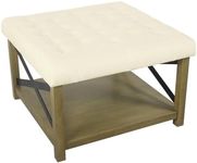 HomePop Tufted Ottoman with Wooden Storage - Cream