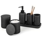 zccz Black Bathroom Accessory Set 6 Pcs - Soap Dispenser, 2 Qtip Holder Dispenser, Toothbrush Holder, Vanity Tray, Bathroom Tumbler - Decorative Countertop Vanity Organizer - Accessoire Salle De Bain