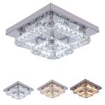 Crystal LED Ceiling Light, Square Crystal Chandeliers Light Fixture Stainless Steel Mini Crystal Flush Mount Chandeliers Ceiling Light Fixture Bedroom Round Pendant Lighting for Living Room