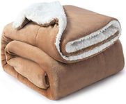 BSB HOME Polyester Micromink Warm Sherpa Super Soft Flannel Solid/Plain Blanket for Light/Mild Winter, Light Brown, Size 220 X 230 Cms (Approx 7.4 X 7 Ft, Double), 200 TC