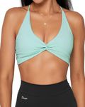 Danysu Women's Workout Sports Bras Backless Padded Low Impact Bra Yoga Crop Tank Top Twirl Front Pistachio Green S