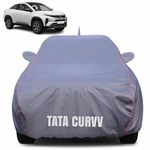 CABIUS 100% Waterproof Car Body Cover for Tata Curvv with Mirror Pocket (Heat & UV Resistant, Triple Stitched, Soft Lining, Bottom Elastic & Piping) Grey