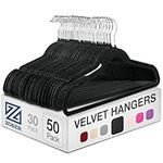 ZOBER Velvet Coat Hangers - 50 Non-Slip Hangers for Clothes - Velvet Clothes Hangers w/ 360 Degree Swivel Hook - Coat Hangers for Trousers - Black