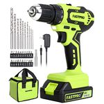 FASTPRO 20V Max Cordless Drill set, 3/8 in. Power Drill Driver kit with One 2.0 Ah Lithium-ion Batteries, Charger and Tool Bag, Green