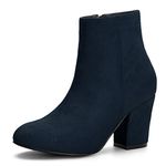 Allegra K Women's Side Zip Chunky Heel Ankle Boots Navy Blue 5 UK/Label Size 7 US