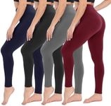 CAMPSNAIL 4 Pack Leggings for Women - High Waisted Soft Tummy Control Slimming Black Yoga Pants Workout Running Black Navy Blue Dark Grey Wine
