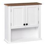 WAMPAT Bathroom Wall Mounted Cabinet with Doors, Hanging Medicine Cabinet Cupboard with Adjustable Storage Shelf for Entryway and Toilet, Wood, White, 23.6"