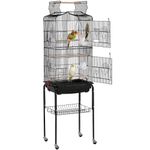 Yaheetech Play Open Top Bird Cage for Cockatiel Quaker Parrot Sun Parakeet Green Cheek Conure Finch Budgie Lovebird Parrotlet Canary Pet Bird Cage with Stand, Black