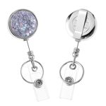 Dimeho Retractable Badge Holder Glitter Lightweight ID Card Reel Backing Clip Sparkle Bling Name Tag Holder Whit Keyring for Office Nurse Doctor Student Teacher Volunteer