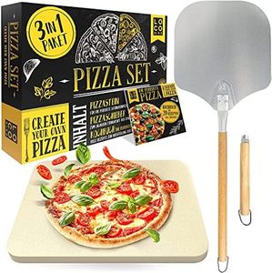 Loco Bird, pietra per pizza forno e barbecue a gas, con pala set da 3 pezzi, rettangolare in cordierite, pizze gustose come fatte Italia, libro di ricette (lingua italiana non garantita