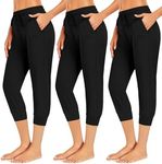 NEW YOUNG 3 Pack Capri Sweatpants for Women-Women's Joggers with Pockets Workout Yoga Pants Athletic Leggings, Black, Medium