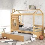 Merax Kids House Bed with Trundle, 