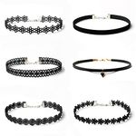 Febbya Choker Necklace Set,6Pack Stretch Necklaces Tattoo Choker for Teen Girls Women Elastic Velvet Black 28+7CM