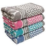 STAMIO Cotton 490 GSM Hand Towel Set of 4, 40 X 60 cm for Men, Women, Home Use, Gym, Wash Basin. Sports, Workout | Soft, Absorbent, Quick Dry, Full Size Large | Multicolor