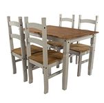 Home Source Corona Kitchen Dining, Solid Pine 150cm Rectangular Table with Matching, Grey, 4 Chair Set