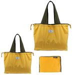 2 Pack Portable Folding Shopping Bag Closable Drawstring Nylon Portable Travel Eco Bag Grocery Bag Reusable Shopping Bag (yellow)