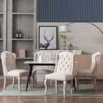 DM Furniture Dining Chairs Set of 4 Farmhouse Linen Fabric Upholstered Accent Chairs Tufted Wingback Host Side Chair for Kitchen, Dining Room, Living Room, Bedroom (Cream)
