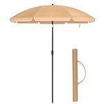 SONGMICS Parasol 200 cm, Sun Protection UPF 50+, 30° Tilt in 2 Directions, Adjustable Height, with Carry Bag, for Balcony, Garden, Terrace, Beach, Without Base – Taupe GPU65BRV1