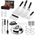 Onlyflame 29PCS Professional BBQ Griddle Tool Kit for Flat Top Grill Blackstone and Camp Chef - Stainless Steel Griddle Spatulas Accessories Kit with Griddle Cleaning Kit & Carry Bag