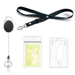 Retractable Lanyard with Card Holder,1 Set - Lanyard, Reel Clip,Clear Badge Holders and Waterproof Card Holder,for id Credit Cards,Key Holder Keyring (1 Set)