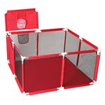PACAGO Baby Playpen Large Activity Playpen with Breathable Mesh Suitable for Baby Toddlers with Round Zipper Door Playpen 4-Sided Washable Playpen (Red)