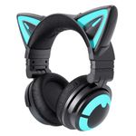 YOWU RGB Cat Ear Headphone 3G Wireless 5.0 Foldable Gaming Headset with 7.1 Surround Sound, Built-in Mic & Customizable Lighting and Effect via APP, Type-C Charging Audio Cable -Black