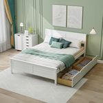 Giantex Wood Full Size Bed Frame with 2 Storage Drawers, Solid Wood Platform Bed with Headboard, Wooden Slats Mattress Foundation, No Spring Needed, Full Bed Frame for Kids, Teens, Adults, White