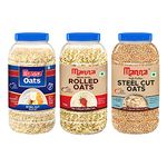 Manna Oats Combo Pack of 3 | Instant Oats 1kg, Rolled Oats 1kg, Steel Cut Oats 1.5Kg | High in Fibre and Protein | Helps Maintain Cholesterol. Diabetic Friendly | 100% Natural