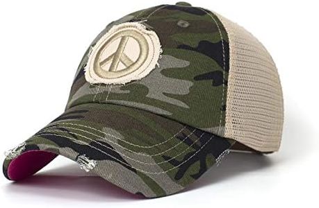 Shady Lady, Peaceful Lady Camo, Women's Trucker Hat, Snapback Adjustable Closure Baseball Cap, Green Camo, Pink Under Brim