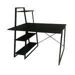 HOMION Computer Desktop Large workstation table Home and Office Working Study desk Writing PC Table with Book Shelves (Black)