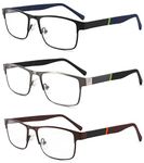 3-Pack Reading Glasses for Men Blue Light Blocking Trendy Metal Frame Computer Readers Antieye Strain/glare Uv Ray Filter Eyeglasses(+2.75 magnification Strength)