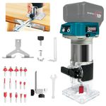 Cordless Wood Router Trimmer for Makita 18V Battery, 6 Variable Speeds Wood Trimmer Set 800W - 30000 RPM Brushless Motor Hand Palm Router with 15pcs 1/4" Shank Router Bits for Woodworking(NO Battery)