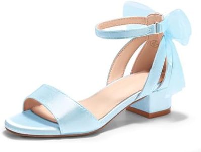 Coutgo Girls Dress Shoes Sandals Chunky Low Heels Bow Ankle Strap Flower Girl Wedding Party Shoes