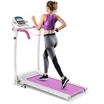 Goplus 800W Folding Treadmill Electric Motorized Power Fitness Running Machine with LED Display and Mobile Phone Holder Perfect for Home Use (Pink)