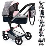 Bayer Design - Dolls Pram Neo Vario Grey Pink Butterfly - Baby Stroller Toy for Dolls with Bag, Adjustable, Reversible Handle, Foldable - Dolls Up to 20” - Age 3+ - 18427AA