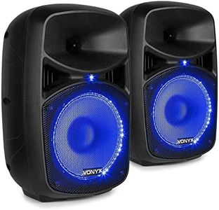 Vonyx VPS082A Sistema de Sonido Pack de 2 Altavoces Activos portátiles de 400 W con micrófono con Cable, Control Remoto, Tecnología Bluetooth, Reproductor MP3 con USB y SD, Luces LED