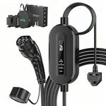 EVJUICION EV Charger Cable Type 2 to 3 Pin Plug, [10A, 2.3kW, 6M] Electric Car Charger with Holder, IP67/IP65 Type 2 Charging Cable 3 Pin with LED Indicator Light, for Type 2 EVs and PHEV