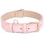 Leather Dog Collar Adjustable Soft Leather Padded Collar Heavy Duty for Small Medium Large Size Dogs with Alloy Buckle(Pink,S)