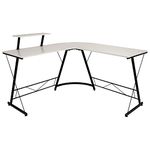 Flash Furniture Corner Desk - White/Black Space Saving L-Shaped Gaming Desk with Monitor Shelf - 71.5" 2-Tier Computer Desk, Home Office Corner Desk, Easy to Assemble