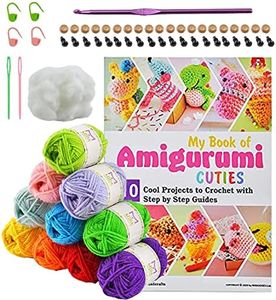 Mira HandCrafts 32 Acrylic Yarns with Real Amigurumi Book | DK Yarn for Crochet Complete Kit | 1 Crochet Hooks, 2 Needles, 4 Stitch Markers, Pearl Head Sewing Pins Set, Fiber Stuffing, Safety Eyes